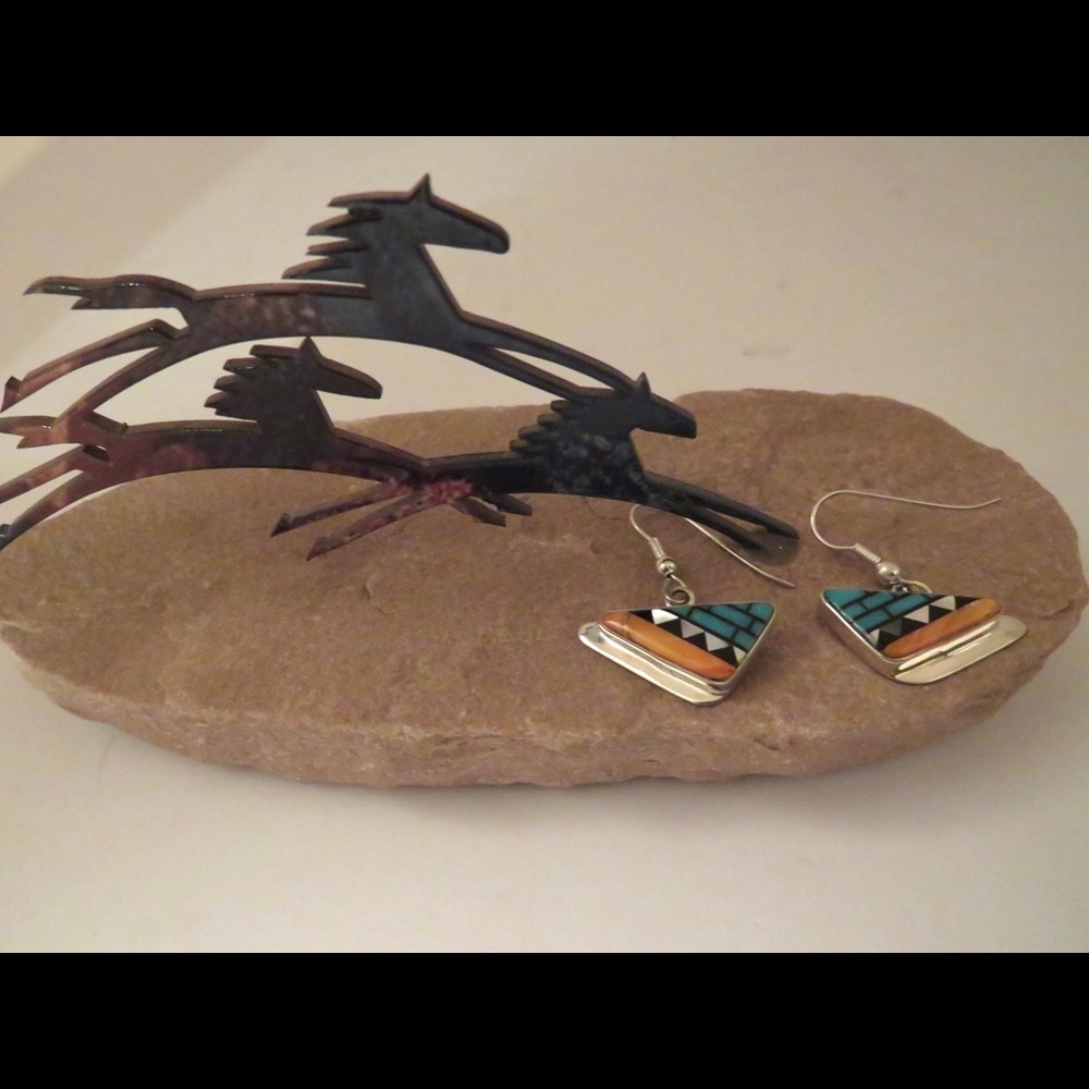 Sterling Silver Southwestern Multi Stone Earrings - Picture 3 of 4